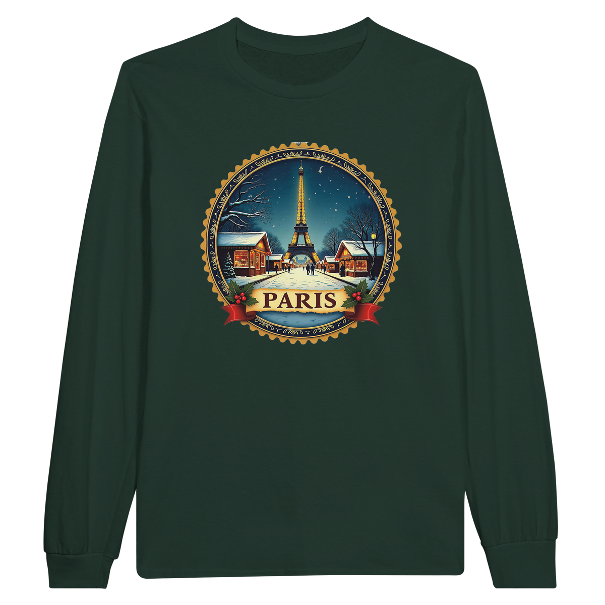 Paris Eiffel Tower Winter Christmas Long Sleeve T-Shirt