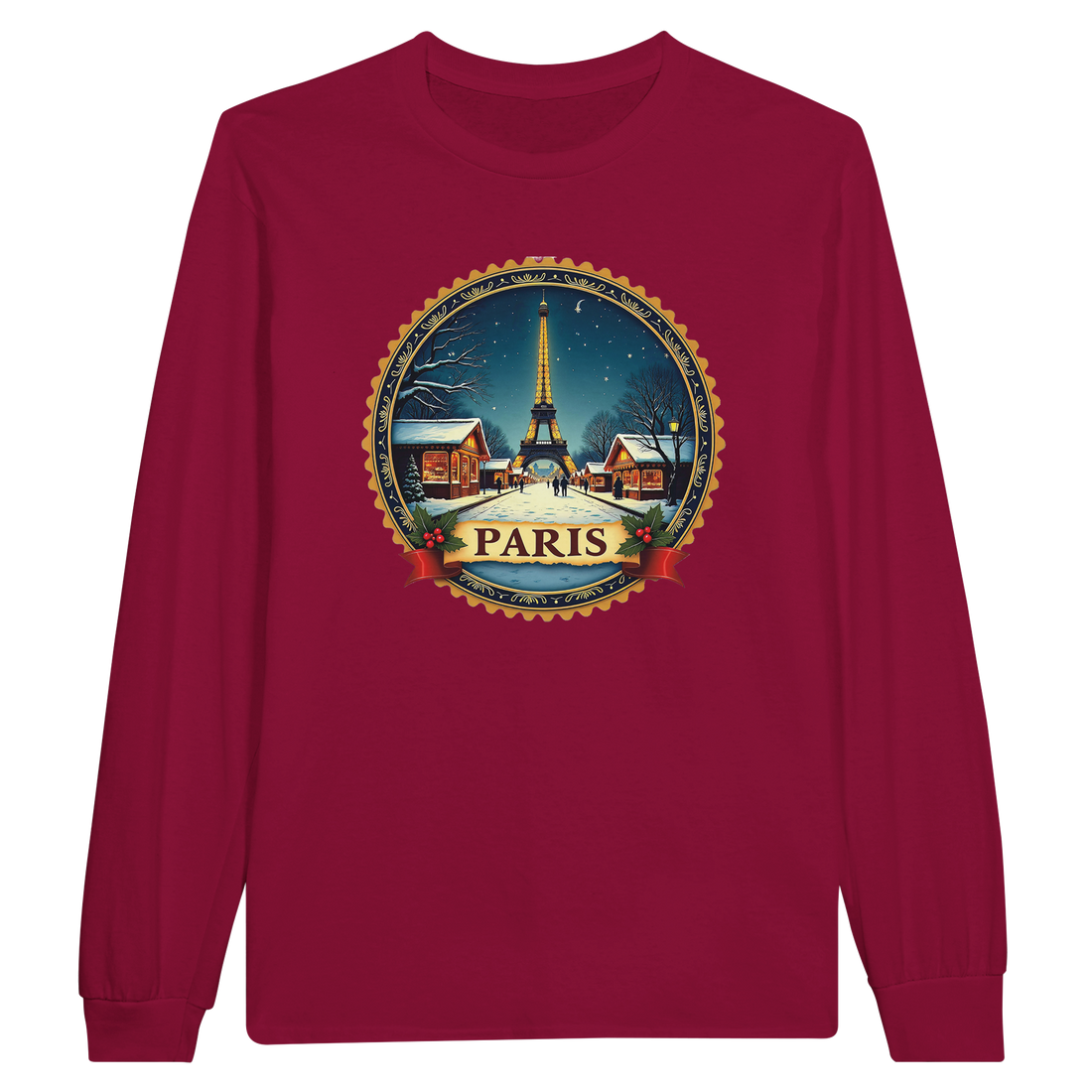 Paris Eiffel Tower Winter Christmas Long Sleeve T-Shirt