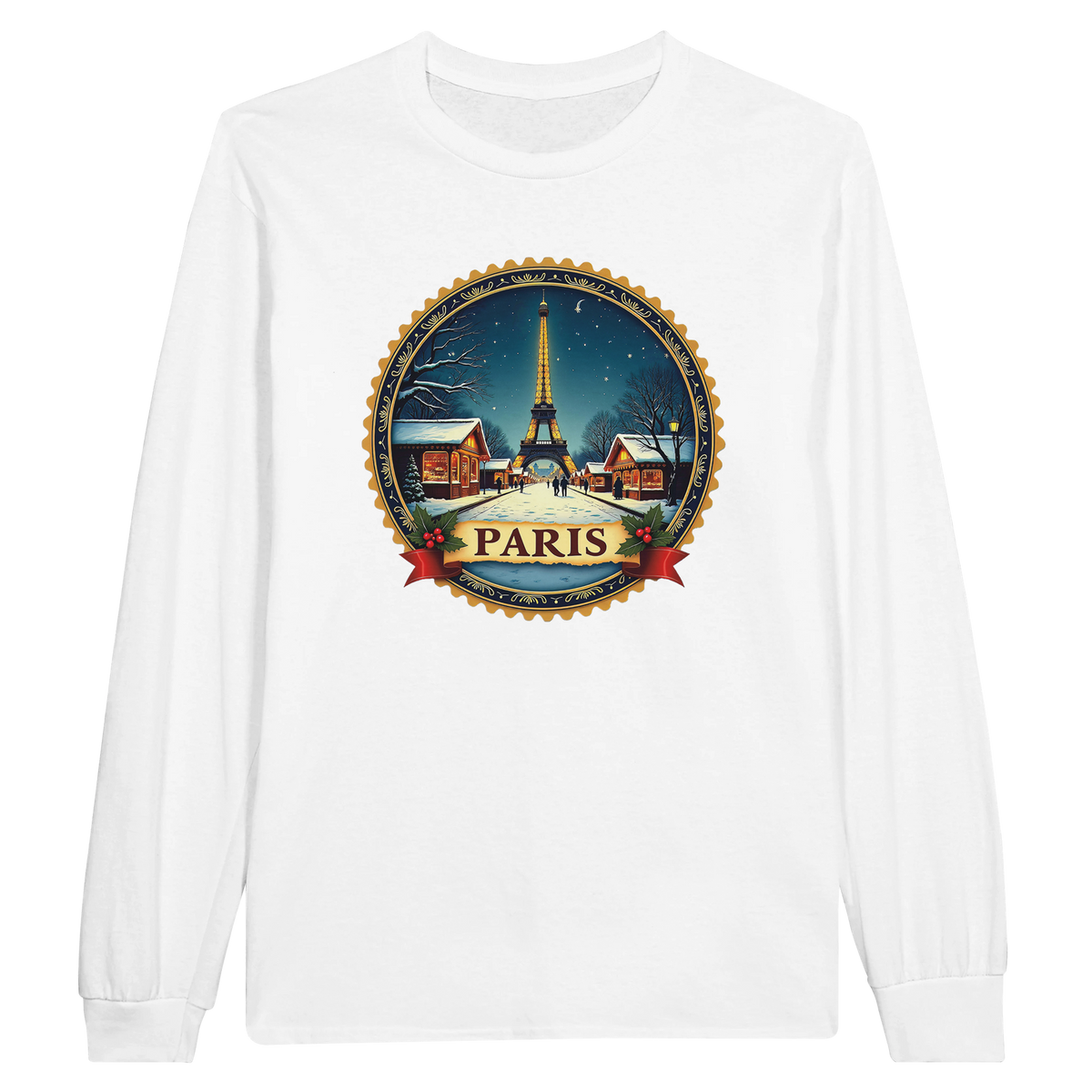 Paris Eiffel Tower Winter Christmas Long Sleeve T-Shirt
