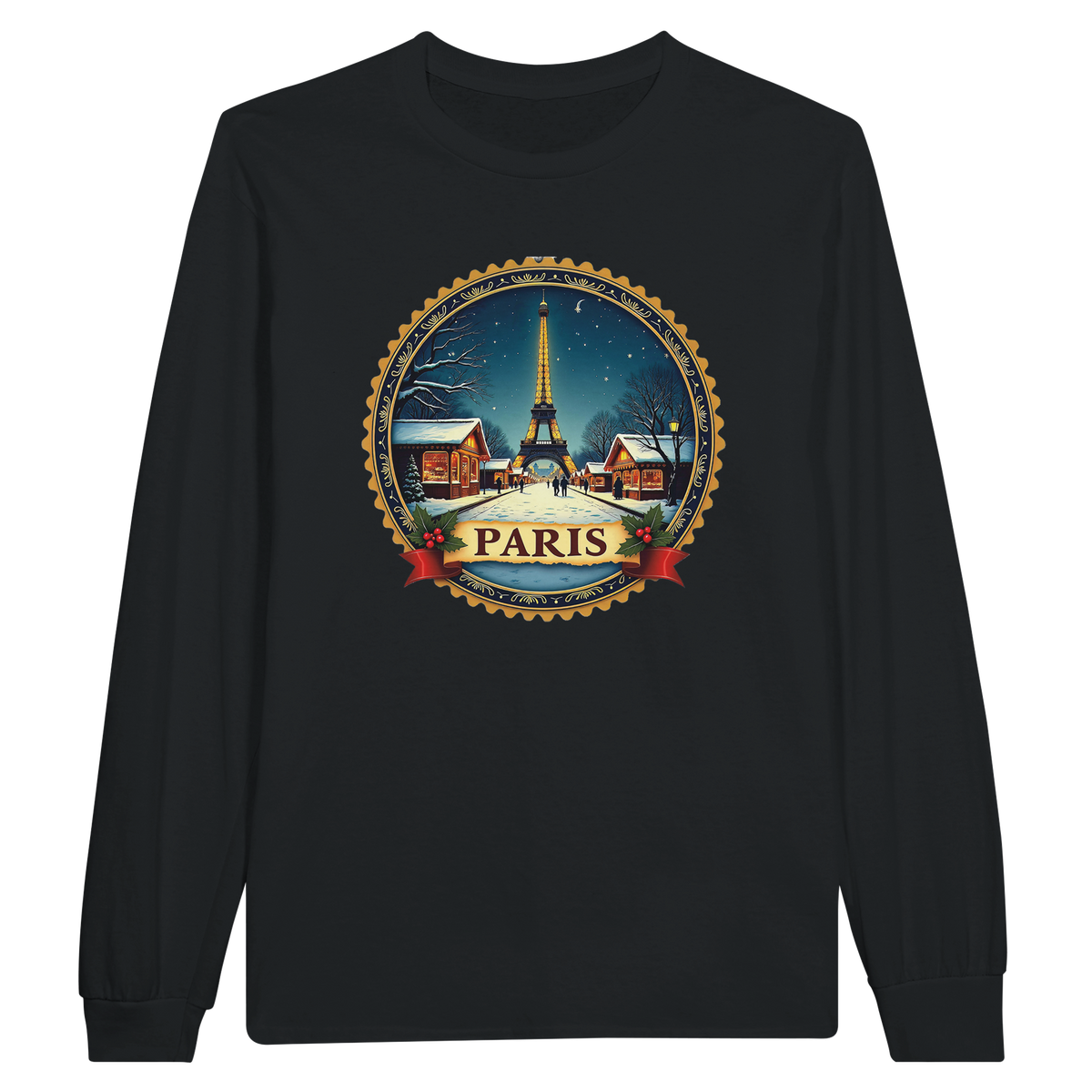 Paris Eiffel Tower Winter Christmas Long Sleeve T-Shirt