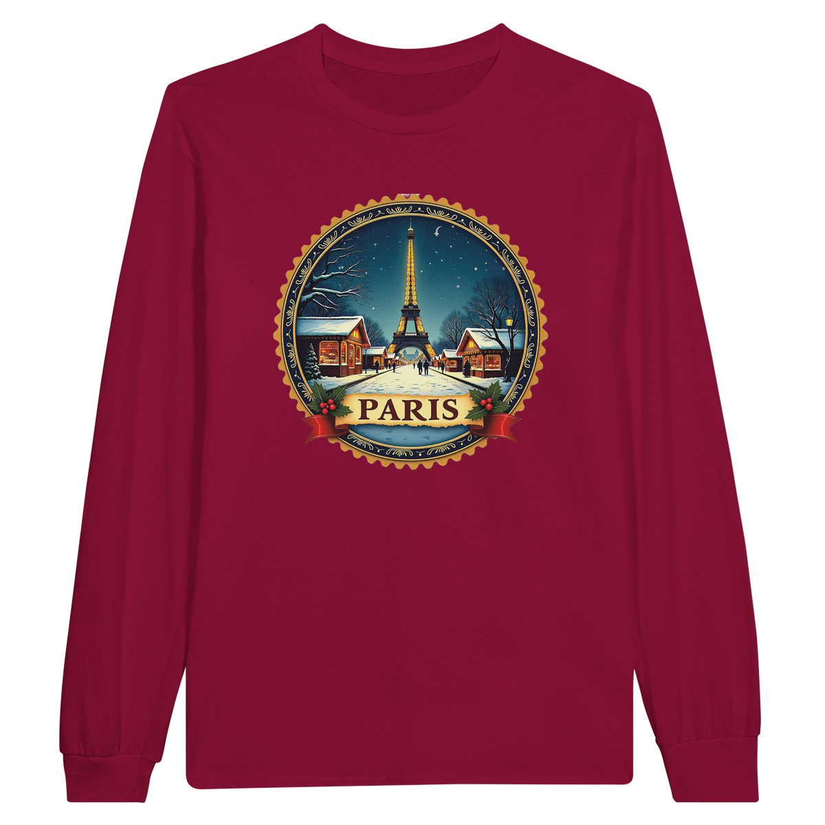 Paris Eiffel Tower Winter Christmas Long Sleeve T-Shirt