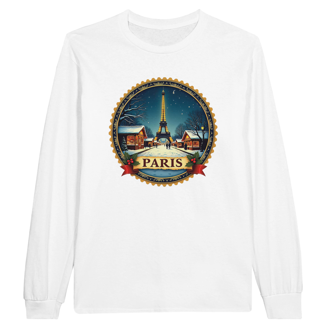 Paris Eiffel Tower Winter Christmas Long Sleeve T-Shirt